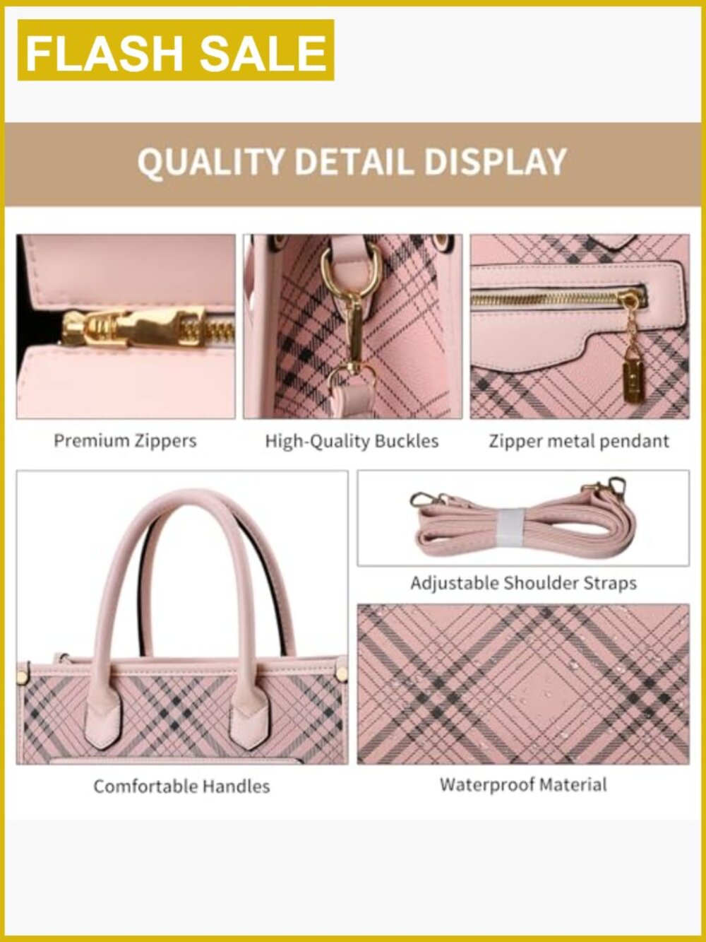 3-Piece PU Leather Satchel Handbag Set Tote Crossbody Shoulder Bag Set - Picture 7 of 7